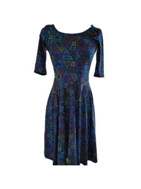 LuLaRoe☆ Nicole Navy Blue Geo Print Crewneck Dress Size S EUC